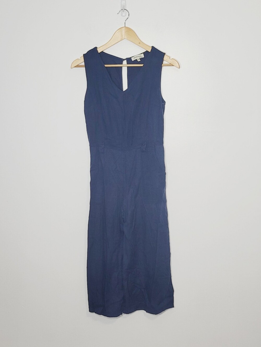 Monteau Navy Blue Linen Blend Sleeveless Wide Leg Jumpsuit Pocket Size Small